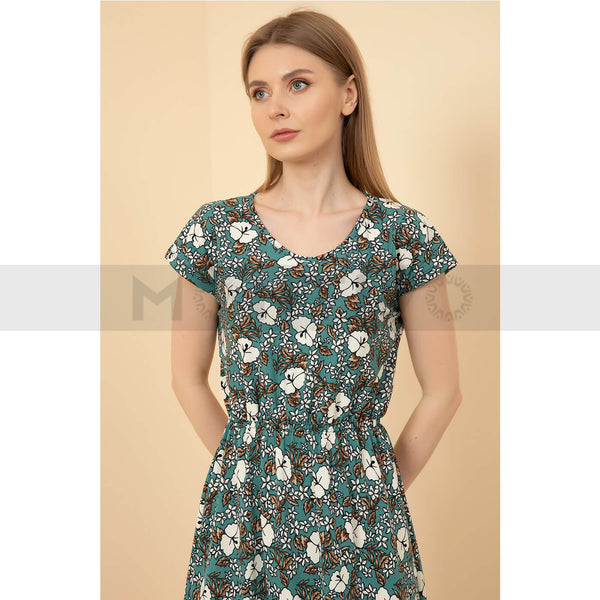 Blue Patterned Long Dress | Montivo Pakistan