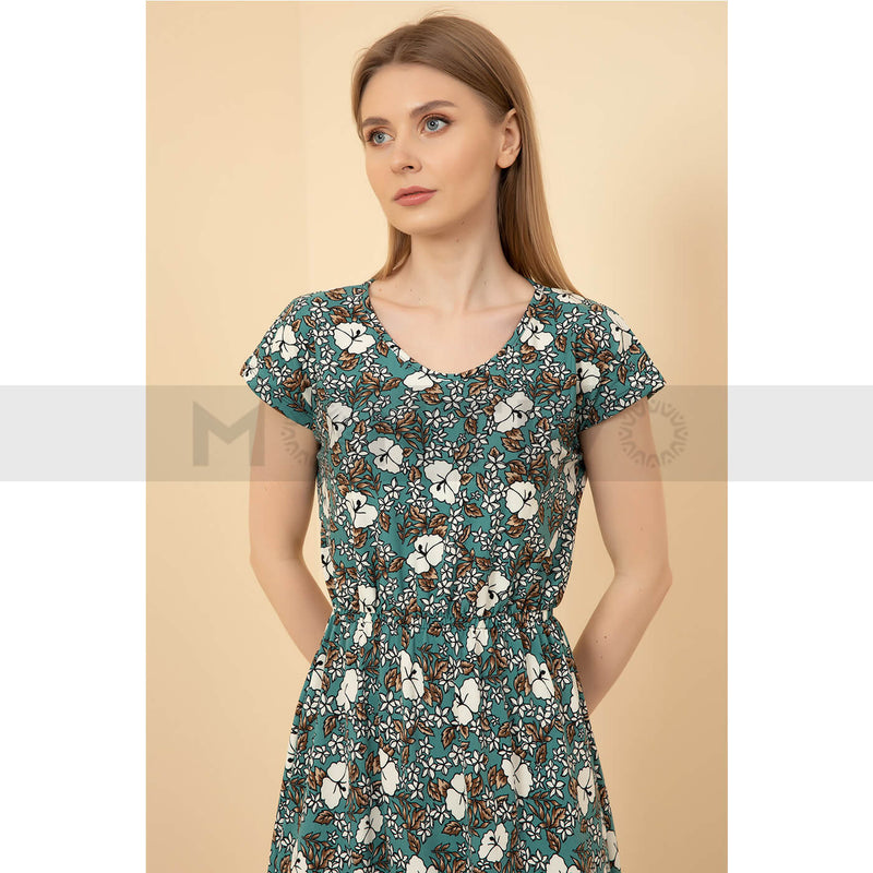 Blue Patterned Long Dress | Montivo Pakistan