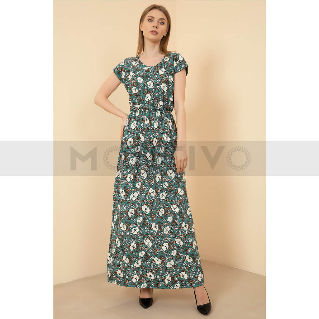 Blue Patterned Long Dress | Montivo Pakistan