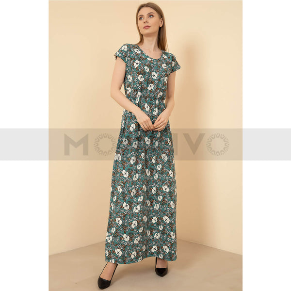 Blue Patterned Long Dress | Montivo Pakistan