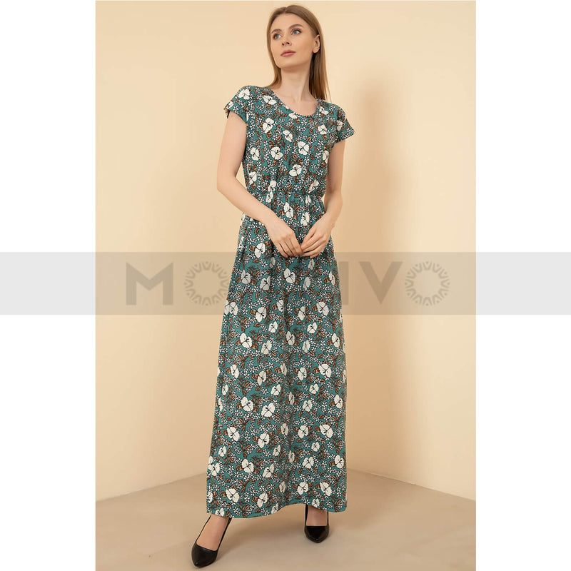 Blue Patterned Long Dress | Montivo Pakistan
