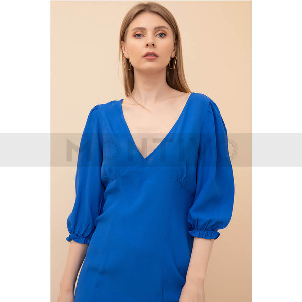 Blue Capri Sleeves Dress | Montivo Pakistan