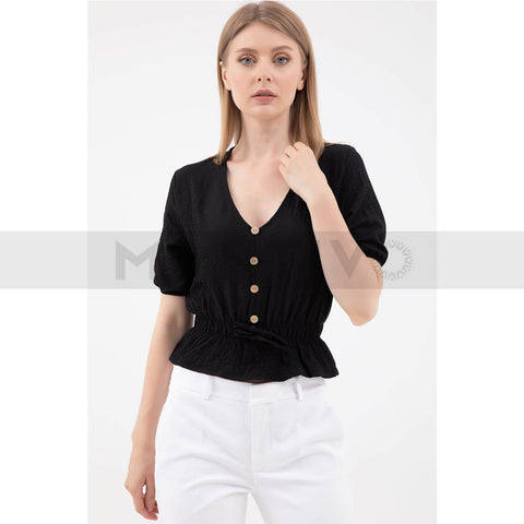 Black Waist Pleated Top | Montivo Pakistan