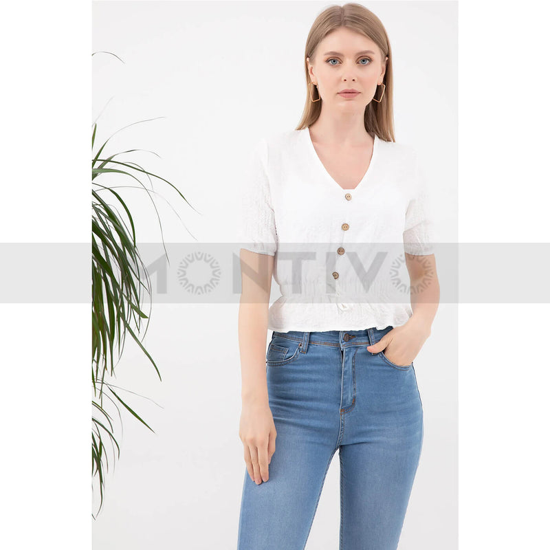 White Waist Pleated Top | Montivo Pakistan