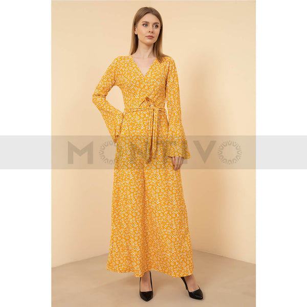 Belted Floral Long Dress | Montivo Pakistan