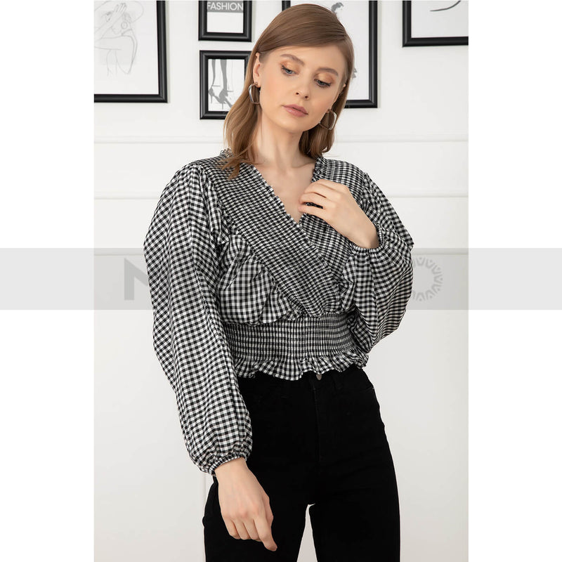 Check Balloon Sleeves Top | Montivo Pakistan