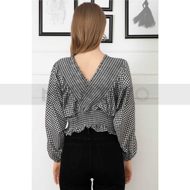 Check Balloon Sleeves Top | Montivo Pakistan