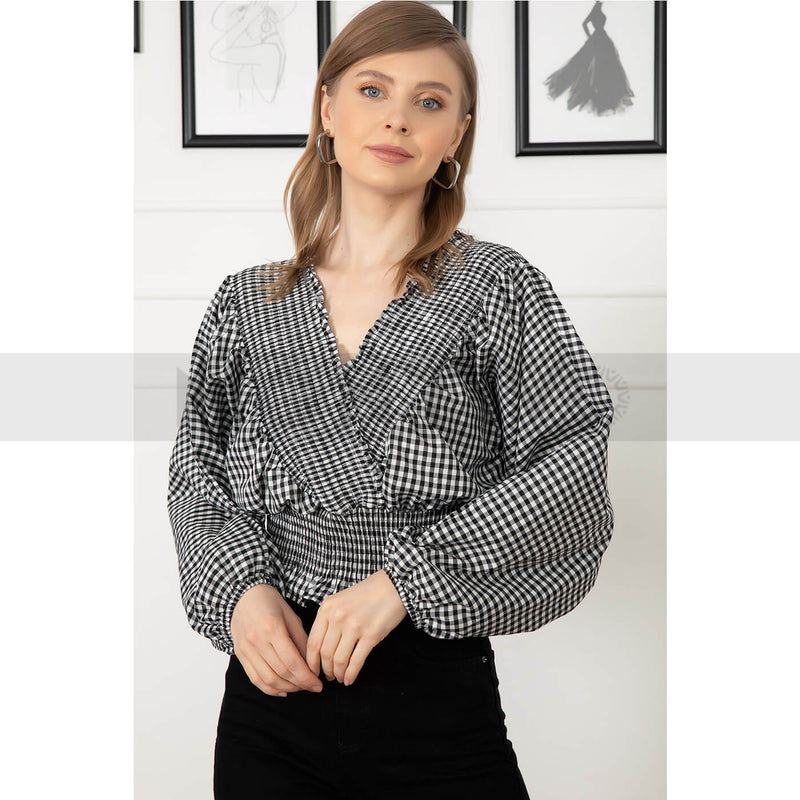 Check Balloon Sleeves Top | Montivo Pakistan