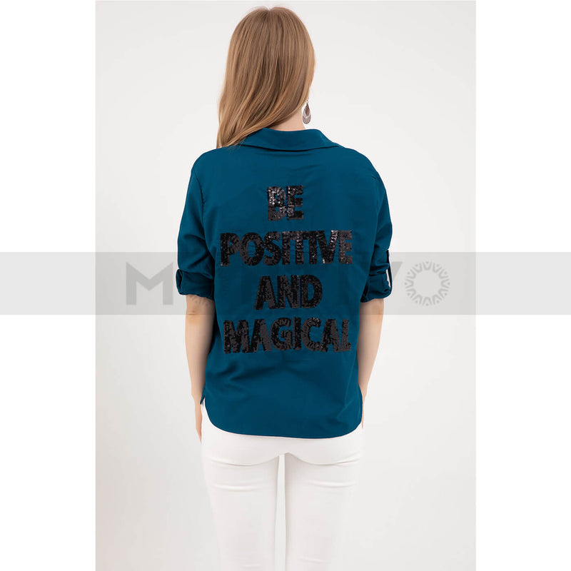 Blue V Neck Printed Shirt | Montivo Pakistan
