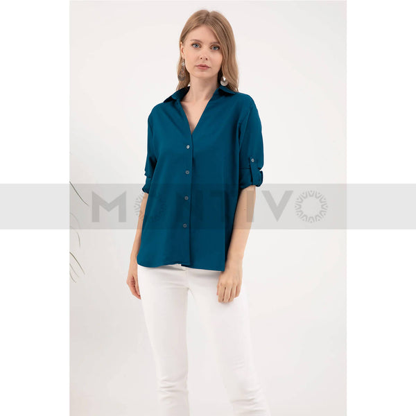 Blue V Neck Printed Shirt | Montivo Pakistan