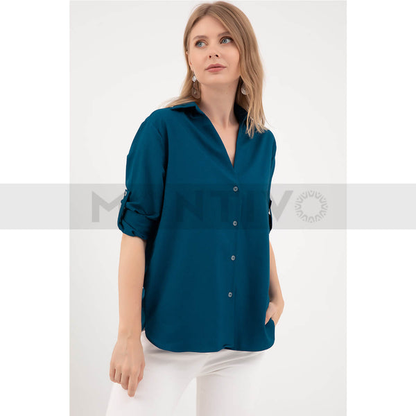 Blue V Neck Printed Shirt | Montivo Pakistan