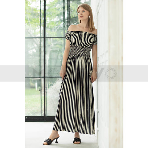 Off-Shoulder Striped Dress | Montivo Pakistan