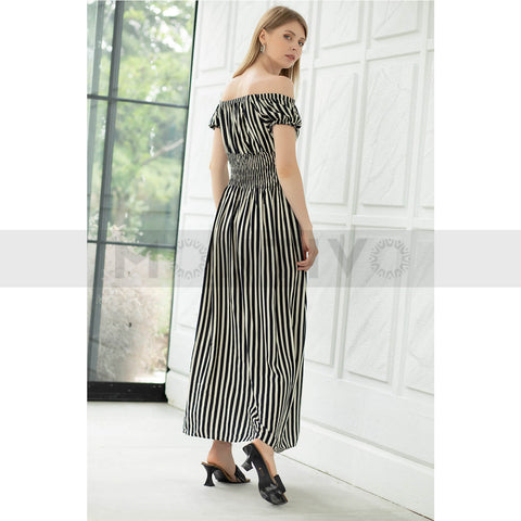 Off-Shoulder Striped Dress | Montivo Pakistan