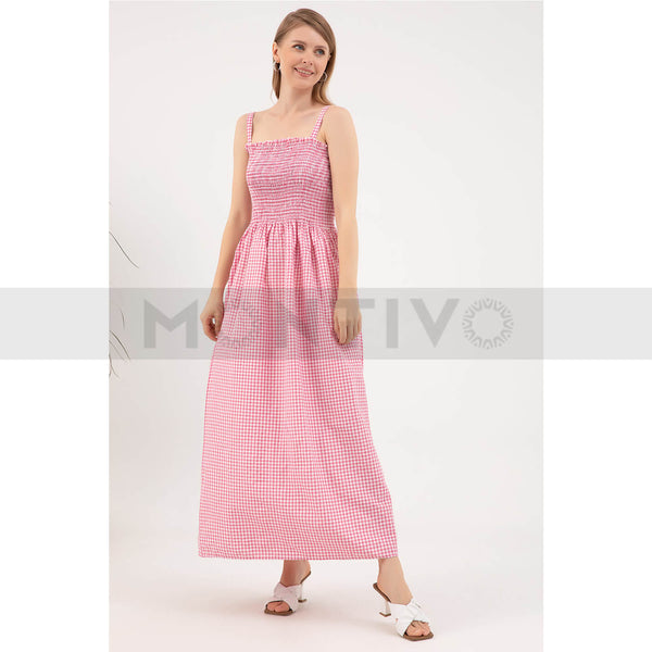 Pink Check Strap Dress | Montivo Pakistan