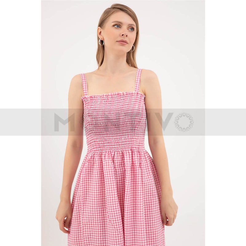 Pink Check Strap Dress | Montivo Pakistan