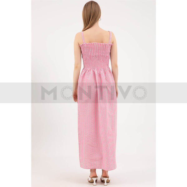 Pink Check Strap Dress | Montivo Pakistan