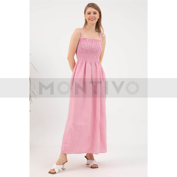 Pink Check Strap Dress | Montivo Pakistan