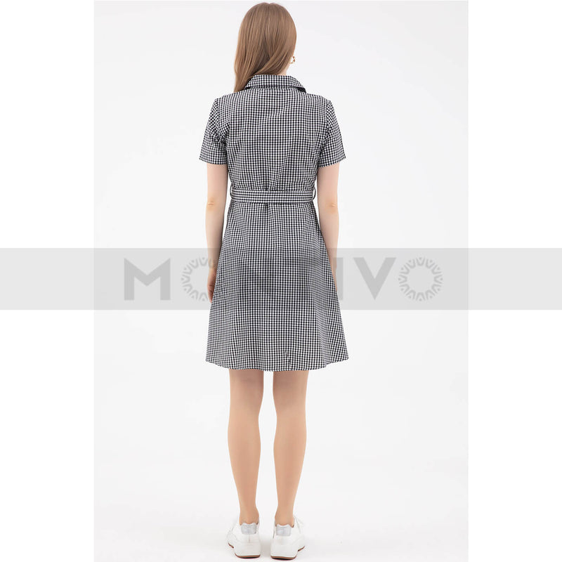 Black Check Belted Dress | Montivo Pakistan