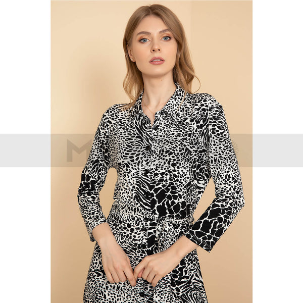 Animal Printed Belted Dress | Montivo Pakistan