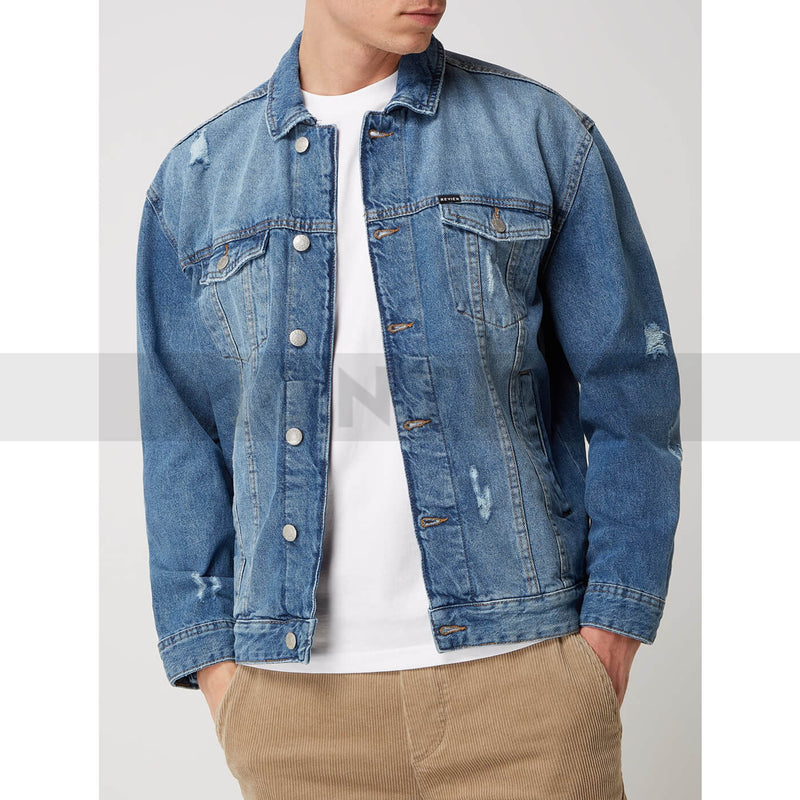 Mid Blue Ripped Denim Jacket | Montivo Pakistan