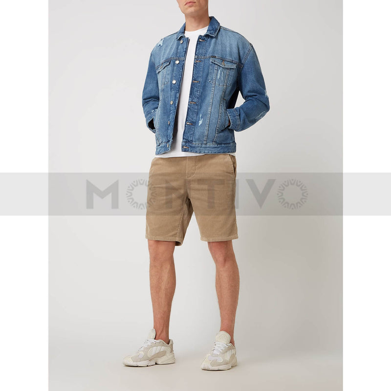 Mid Blue Ripped Denim Jacket | Montivo Pakistan