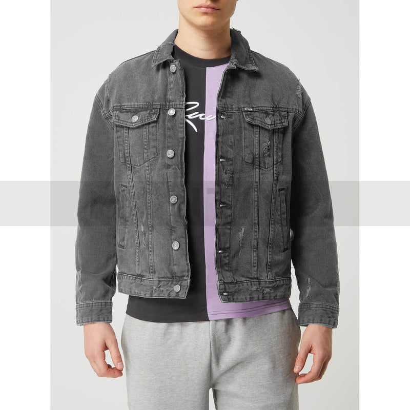 Grey Ripped Denim Jacket | Montivo Pakistan
