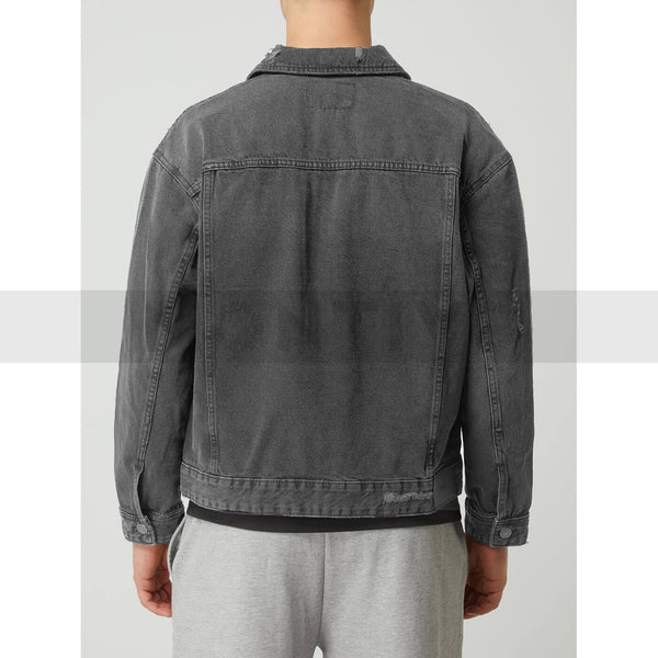 Grey Ripped Denim Jacket | Montivo Pakistan