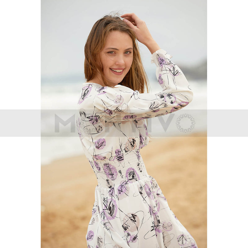 White Lilac Double Breasted Dress | Montivo Pakistan