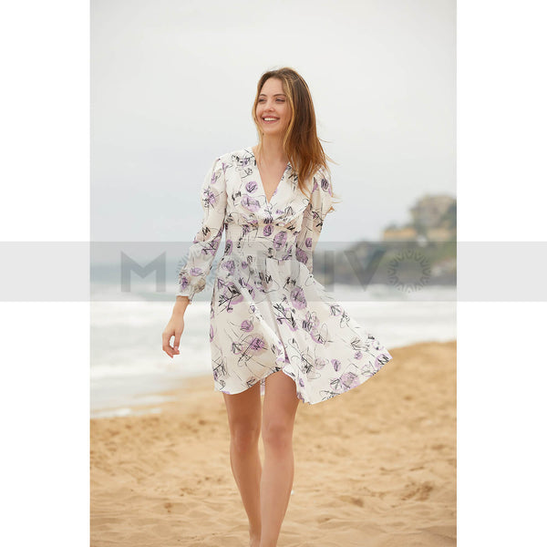 White Lilac Double Breasted Dress | Montivo Pakistan