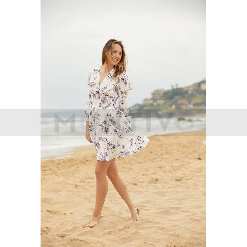 White Lilac Double Breasted Dress | Montivo Pakistan