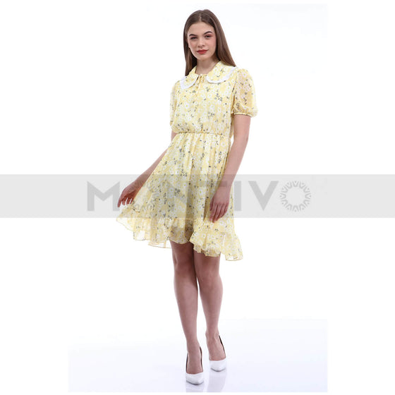 Yellow Floral Chiffon Dress | Montivo Pakistan