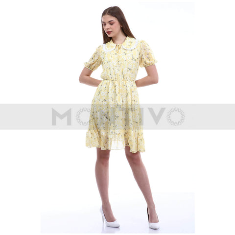 Yellow Floral Chiffon Dress | Montivo Pakistan
