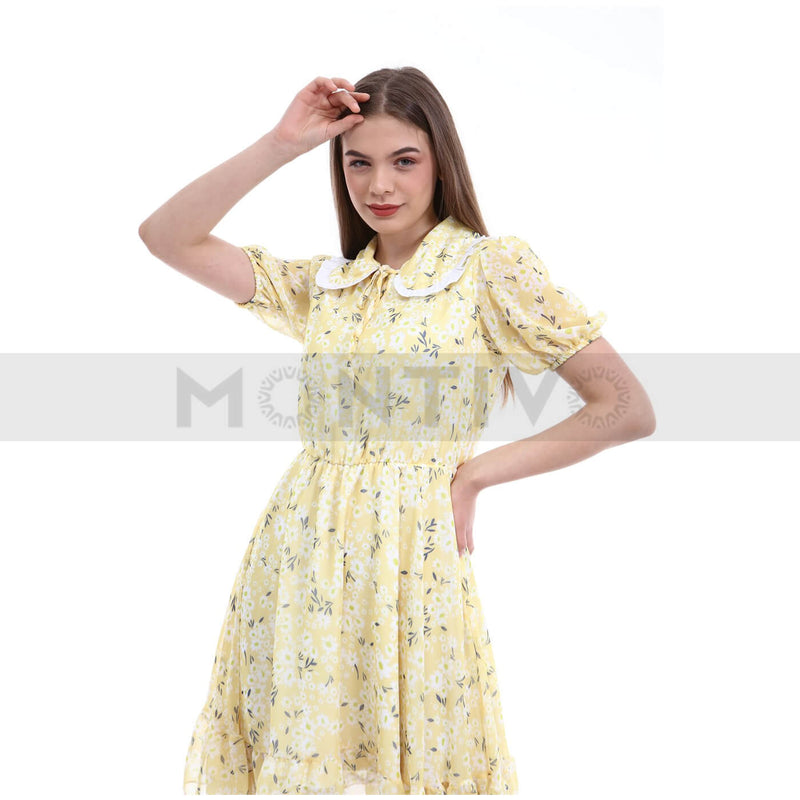 Yellow Floral Chiffon Dress | Montivo Pakistan