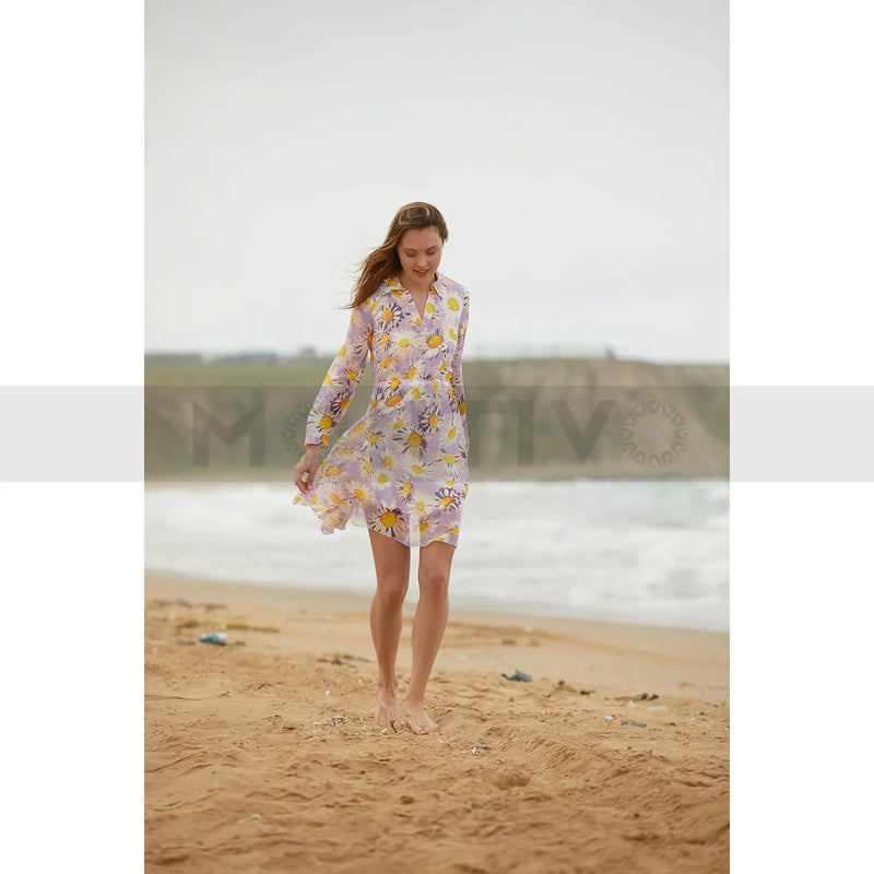 Lilac Floral Chiffon Dress | Montivo Pakistan