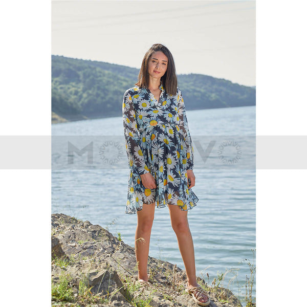 Blue Floral Chiffon Dress | Montivo Pakistan
