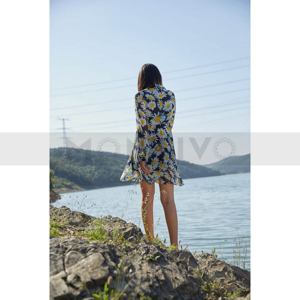 Blue Floral Chiffon Dress | Montivo Pakistan