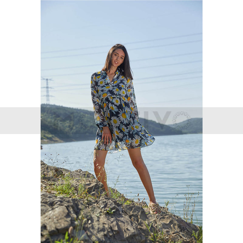 Blue Floral Chiffon Dress | Montivo Pakistan