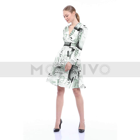 Patterend Waist Pleated Dress | Montivo Pakistan