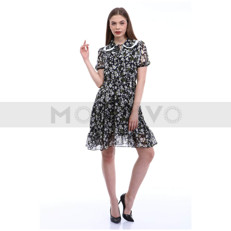 Black Floral Chiffon Dress | Montivo Pakistan