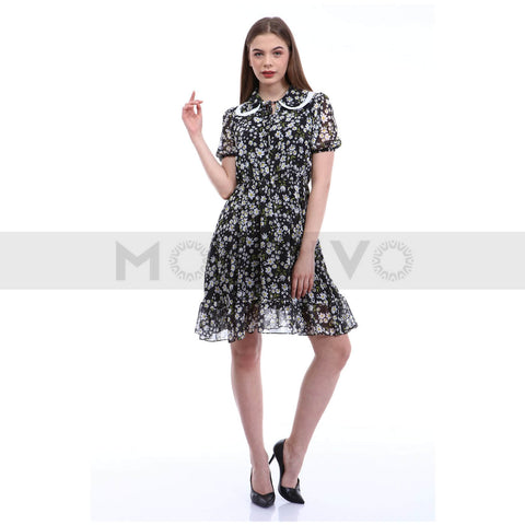 Black Floral Chiffon Dress | Montivo Pakistan