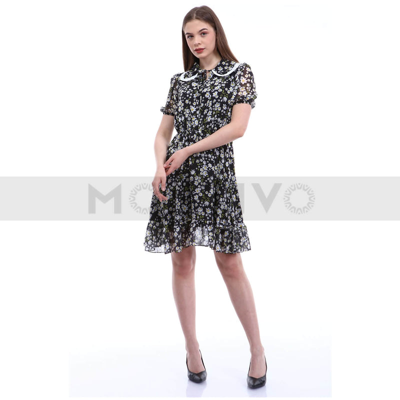 Black Floral Chiffon Dress | Montivo Pakistan
