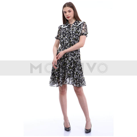 Black Floral Chiffon Dress | Montivo Pakistan