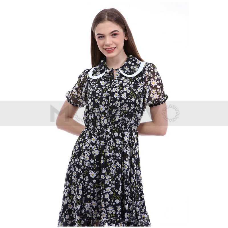 Black Floral Chiffon Dress | Montivo Pakistan