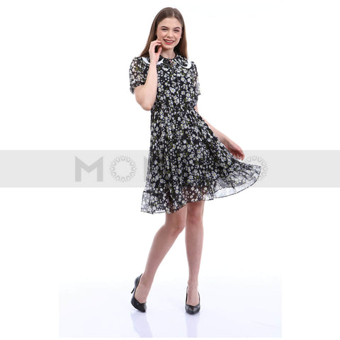 Black Floral Chiffon Dress | Montivo Pakistan