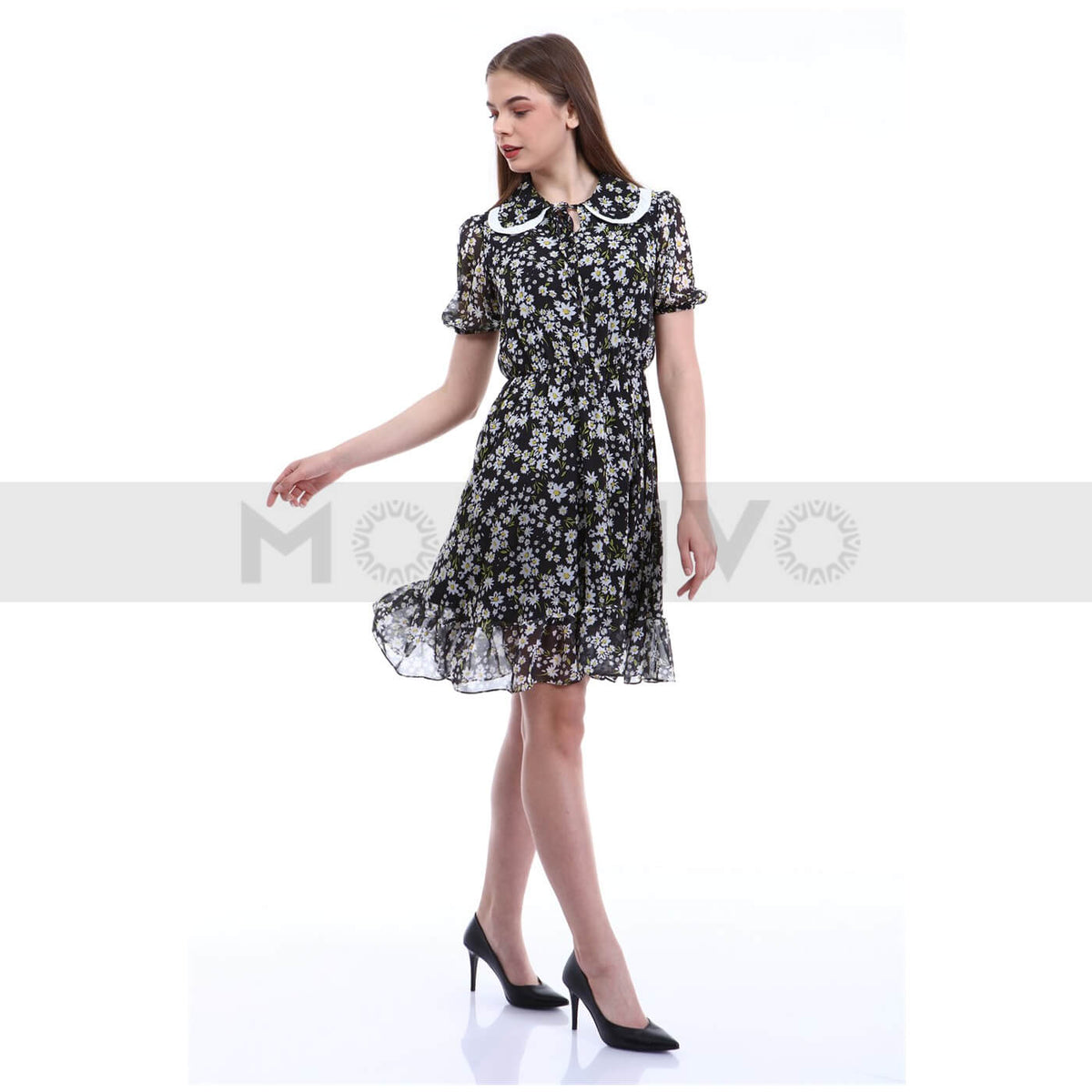 Black Floral Chiffon Dress | Montivo Pakistan