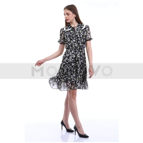 Black Floral Chiffon Dress | Montivo Pakistan