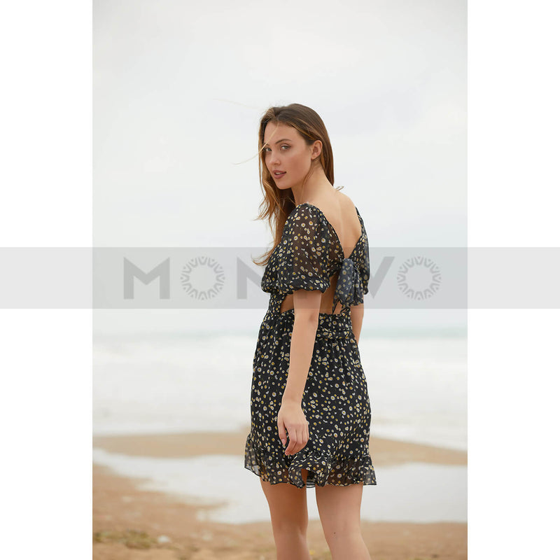 Black Back Tie Chiffon Dress | Montivo Pakistan