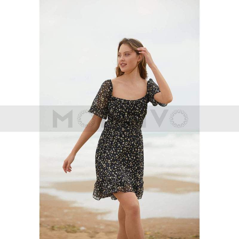 Black Back Tie Chiffon Dress | Montivo Pakistan