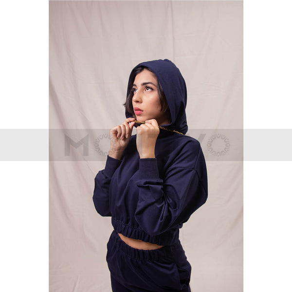 Navy Oversized Cropped Hoodie | Montivo Pakistan