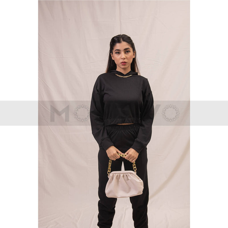 Black Oversized Cropped Hoodie | Montivo Pakistan